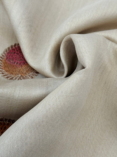Lightweight Tussar Silk Saree | Antique Zari | Beige | Hand Brushed | Handwoven | Ships from California